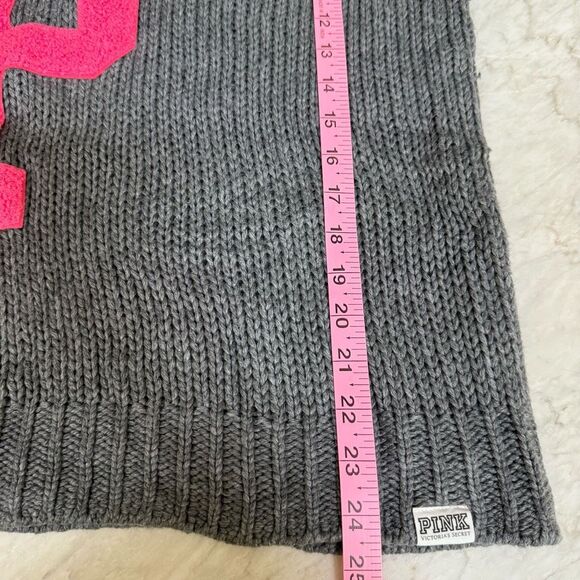 PINK for Victoria’s Secret Gray Wool Knit Sweater Large P Logo Collegiate Sz M - Picture 7 of 7